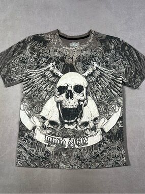 MMA Elite Affliction Style Skull & Wings Graphic Tee - Black/Grey